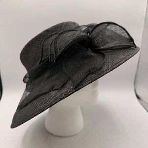 Betmar New York Black Straw Dress Hat – Wide Brim Church / Derby Hat – 56 cm